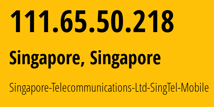 IP-адрес 111.65.50.218 (Сингапур, Central Singapore, Сингапур) определить местоположение, координаты на карте, ISP провайдер AS45143 Singapore-Telecommunications-Ltd-SingTel-Mobile // кто провайдер айпи-адреса 111.65.50.218