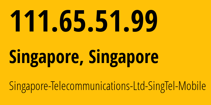 IP-адрес 111.65.51.99 (Сингапур, Central Singapore, Сингапур) определить местоположение, координаты на карте, ISP провайдер AS45143 Singapore-Telecommunications-Ltd-SingTel-Mobile // кто провайдер айпи-адреса 111.65.51.99