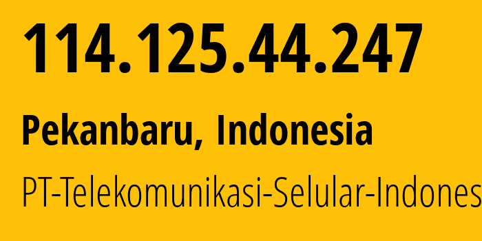 IP address 114.125.44.247 (Pekanbaru, Riau, Indonesia) get location, coordinates on map, ISP provider AS23693 PT-Telekomunikasi-Selular-Indonesia // who is provider of ip address 114.125.44.247, whose IP address