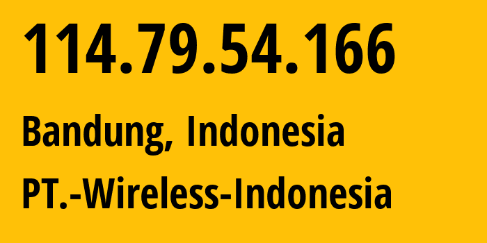 IP address 114.79.54.166 (Bandung, West Java, Indonesia) get location, coordinates on map, ISP provider AS18004 PT.-Wireless-Indonesia // who is provider of ip address 114.79.54.166, whose IP address