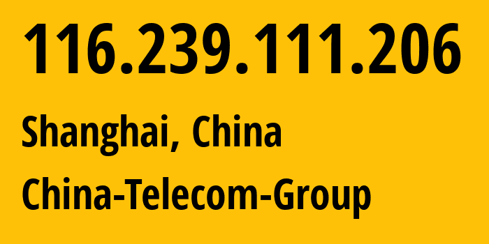 IP address 116.239.111.206 (Shanghai, Shanghai, China) get location, coordinates on map, ISP provider AS4812 China-Telecom-Group // who is provider of ip address 116.239.111.206, whose IP address