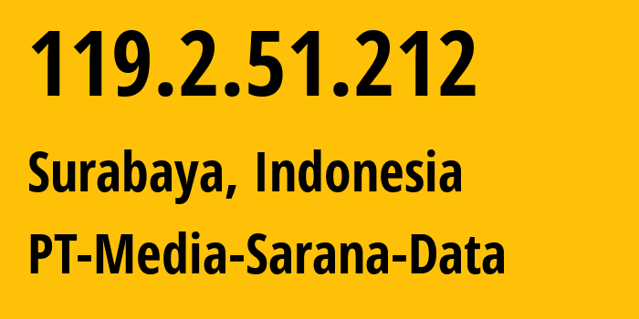 IP address 119.2.51.212 (Surabaya, East Java, Indonesia) get location, coordinates on map, ISP provider AS55666 PT-Media-Sarana-Data // who is provider of ip address 119.2.51.212, whose IP address