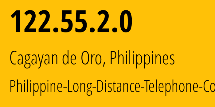 IP address 122.55.2.0 (Mandaluyong, Metro Manila, Philippines) get location, coordinates on map, ISP provider AS9299 Philippine-Long-Distance-Telephone-Co. // who is provider of ip address 122.55.2.0, whose IP address