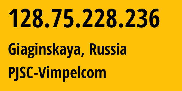 IP address 128.75.228.236 (Giaginskaya, Adygeya Republic, Russia) get location, coordinates on map, ISP provider AS3216 PJSC-Vimpelcom // who is provider of ip address 128.75.228.236, whose IP address