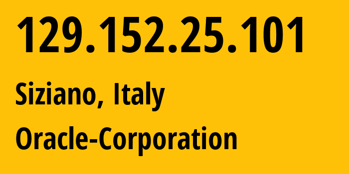 IP-адрес 129.152.25.101 (Siziano, Lombardy, Италия) определить местоположение, координаты на карте, ISP провайдер AS31898 Oracle-Corporation // кто провайдер айпи-адреса 129.152.25.101