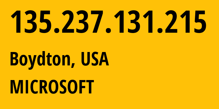 IP address 135.237.131.215 (Boydton, Virginia, USA) get location, coordinates on map, ISP provider AS8075 MICROSOFT // who is provider of ip address 135.237.131.215, whose IP address