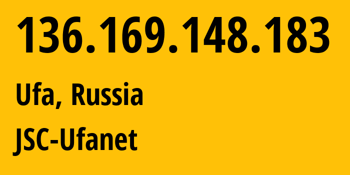 IP-адрес 136.169.148.183 (Уфа, Башкортостан, Россия) определить местоположение, координаты на карте, ISP провайдер AS24955 JSC-Ufanet // кто провайдер айпи-адреса 136.169.148.183