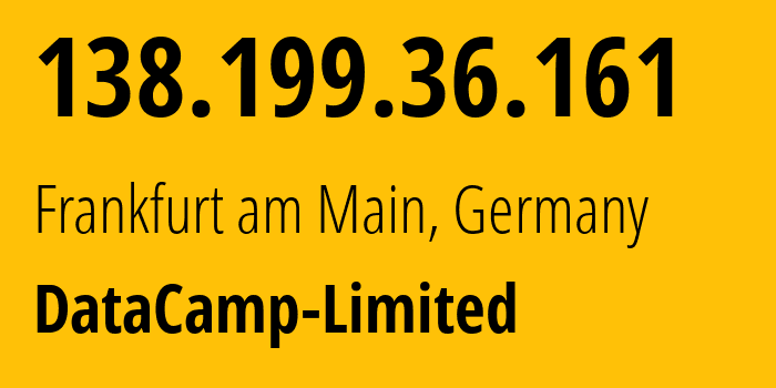 IP-адрес 138.199.36.161 (Франкфурт, Гессен, Германия) определить местоположение, координаты на карте, ISP провайдер AS60068 DataCamp-Limited // кто провайдер айпи-адреса 138.199.36.161