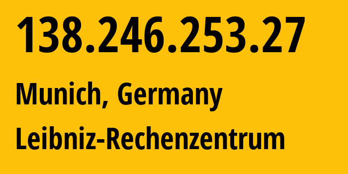 IP address 138.246.253.27 (Munich, Bavaria, Germany) get location, coordinates on map, ISP provider AS12816 Leibniz-Rechenzentrum // who is provider of ip address 138.246.253.27, whose IP address