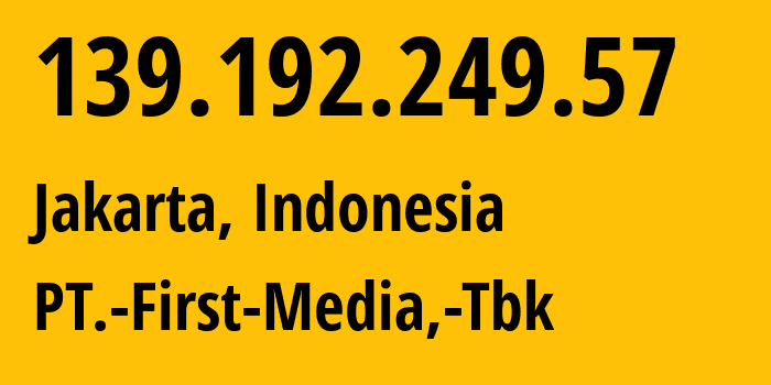 IP address 139.192.249.57 (Jakarta, Jakarta, Indonesia) get location, coordinates on map, ISP provider AS23700 PT.-First-Media,-Tbk // who is provider of ip address 139.192.249.57, whose IP address