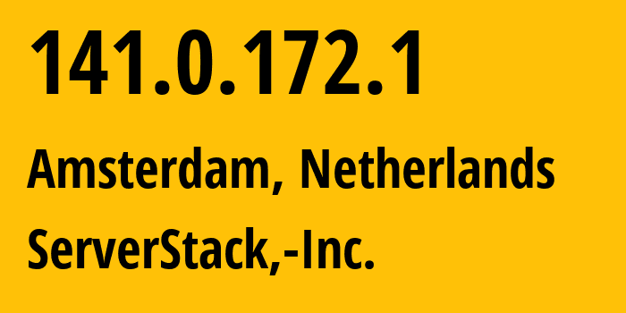 IP address 141.0.172.1 (Amsterdam, North Holland, Netherlands) get location, coordinates on map, ISP provider AS46652 DigitalOcean,-LLC // who is provider of ip address 141.0.172.1, whose IP address