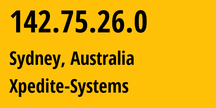 IP-адрес 142.75.26.0 (Сидней, Новый Южный Уэльс, Австралия) определить местоположение, координаты на карте, ISP провайдер AS23760 Xpedite-Systems // кто провайдер айпи-адреса 142.75.26.0