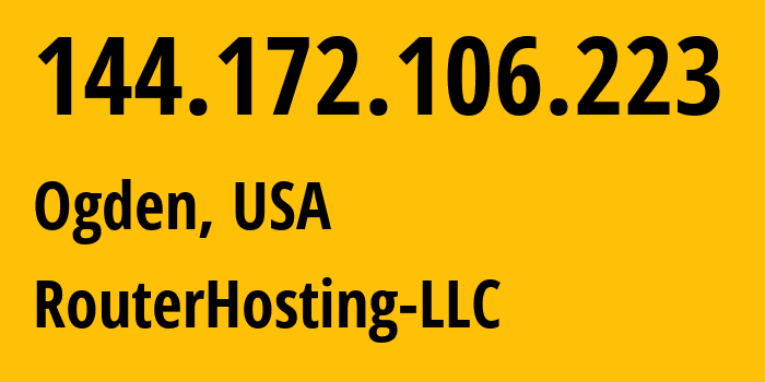 IP-адрес 144.172.106.223 (Огден, Юта, США) определить местоположение, координаты на карте, ISP провайдер AS14956 RouterHosting-LLC // кто провайдер айпи-адреса 144.172.106.223