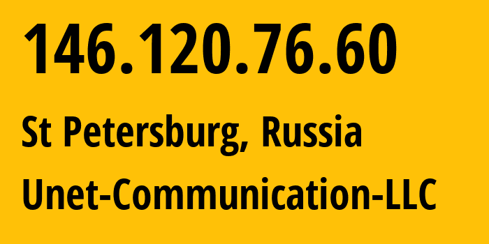 IP-адрес 146.120.76.60 (Санкт-Петербург, Санкт-Петербург, Россия) определить местоположение, координаты на карте, ISP провайдер AS42518 Unet-Communication-LLC // кто провайдер айпи-адреса 146.120.76.60