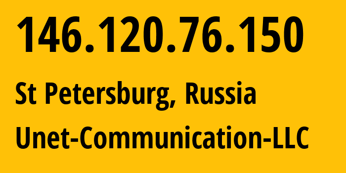 IP address 146.120.76.150 (St Petersburg, St.-Petersburg, Russia) get location, coordinates on map, ISP provider AS42518 Unet-Communication-LLC // who is provider of ip address 146.120.76.150, whose IP address