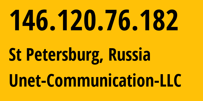 IP address 146.120.76.182 (St Petersburg, St.-Petersburg, Russia) get location, coordinates on map, ISP provider AS42518 Unet-Communication-LLC // who is provider of ip address 146.120.76.182, whose IP address