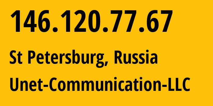 IP address 146.120.77.67 (St Petersburg, St.-Petersburg, Russia) get location, coordinates on map, ISP provider AS42518 Unet-Communication-LLC // who is provider of ip address 146.120.77.67, whose IP address