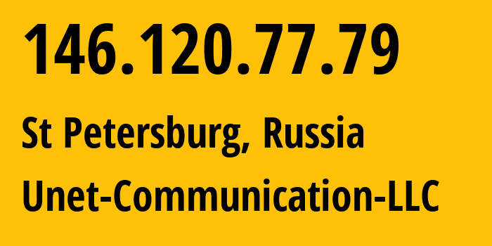 IP address 146.120.77.79 (St Petersburg, St.-Petersburg, Russia) get location, coordinates on map, ISP provider AS42518 Unet-Communication-LLC // who is provider of ip address 146.120.77.79, whose IP address