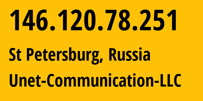 IP-адрес 146.120.78.251 (Санкт-Петербург, Санкт-Петербург, Россия) определить местоположение, координаты на карте, ISP провайдер AS42518 Unet-Communication-LLC // кто провайдер айпи-адреса 146.120.78.251