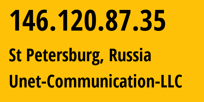 IP-адрес 146.120.87.35 (Санкт-Петербург, Санкт-Петербург, Россия) определить местоположение, координаты на карте, ISP провайдер AS42518 Unet-Communication-LLC // кто провайдер айпи-адреса 146.120.87.35