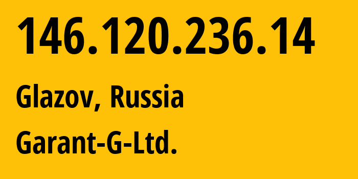 IP-адрес 146.120.236.14 (Глазов, Удмуртия, Россия) определить местоположение, координаты на карте, ISP провайдер AS61390 Garant-G-Ltd. // кто провайдер айпи-адреса 146.120.236.14