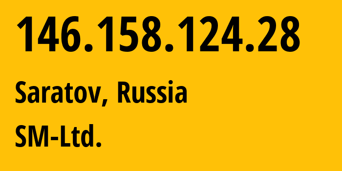 IP address 146.158.124.28 (Saratov, Saratov Oblast, Russia) get location, coordinates on map, ISP provider AS210616 SM-Ltd. // who is provider of ip address 146.158.124.28, whose IP address