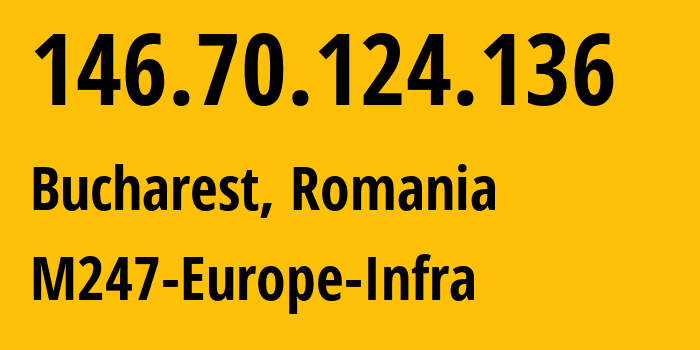 IP address 146.70.124.136 (Bucharest, București, Romania) get location, coordinates on map, ISP provider AS9009 M247-Europe-Infra // who is provider of ip address 146.70.124.136, whose IP address