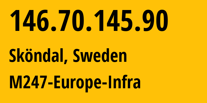 IP address 146.70.145.90 (Sköndal, Stockholm County, Sweden) get location, coordinates on map, ISP provider AS9009 M247-Europe-Infra // who is provider of ip address 146.70.145.90, whose IP address