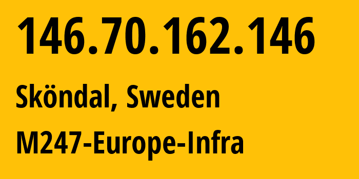 IP address 146.70.162.146 (Sköndal, Stockholm County, Sweden) get location, coordinates on map, ISP provider AS9009 M247-Europe-Infra // who is provider of ip address 146.70.162.146, whose IP address