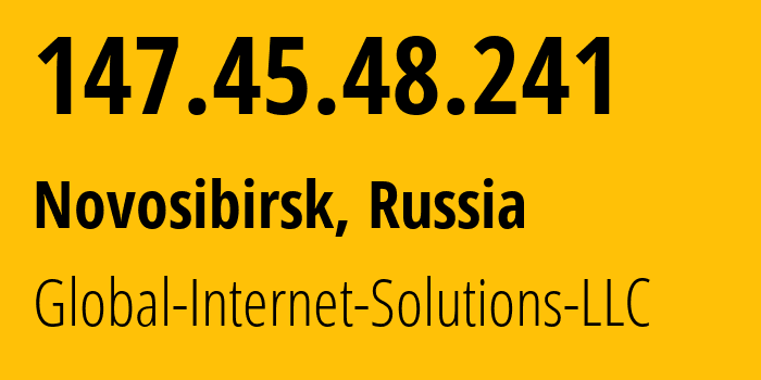 IP address 147.45.48.241 (Novosibirsk, Novosibirsk Oblast, Russia) get location, coordinates on map, ISP provider AS207713 Global-Internet-Solutions-LLC // who is provider of ip address 147.45.48.241, whose IP address