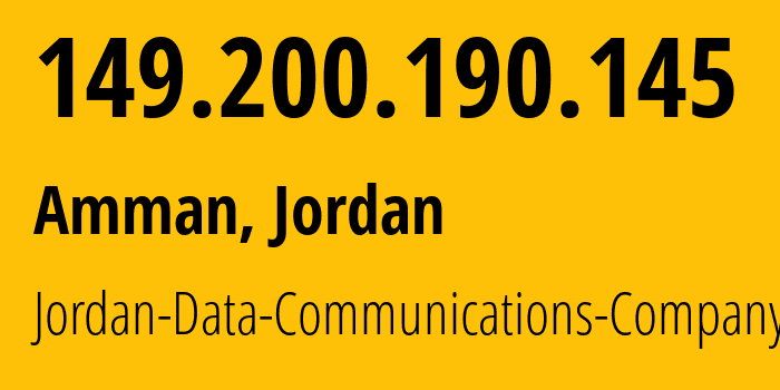 IP address 149.200.190.145 (Amman, Amman Governorate, Jordan) get location, coordinates on map, ISP provider AS8376 Jordan-Data-Communications-Company-LLC // who is provider of ip address 149.200.190.145, whose IP address