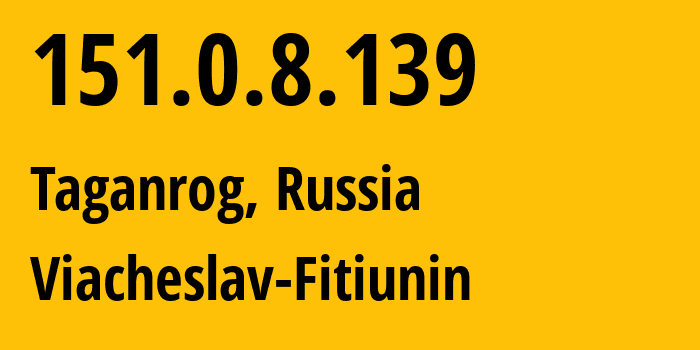 IP address 151.0.8.139 (Taganrog, Rostov Oblast, Russia) get location, coordinates on map, ISP provider AS57164 Viacheslav-Fitiunin // who is provider of ip address 151.0.8.139, whose IP address