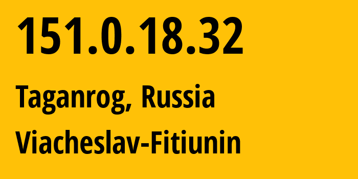 IP address 151.0.18.32 (Taganrog, Rostov Oblast, Russia) get location, coordinates on map, ISP provider AS57164 Viacheslav-Fitiunin // who is provider of ip address 151.0.18.32, whose IP address