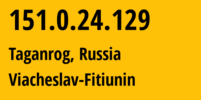 IP address 151.0.24.129 (Taganrog, Rostov Oblast, Russia) get location, coordinates on map, ISP provider AS57164 Viacheslav-Fitiunin // who is provider of ip address 151.0.24.129, whose IP address