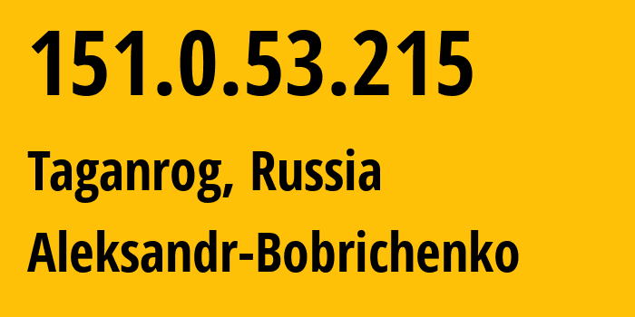 IP address 151.0.53.215 get location, coordinates on map, ISP provider AS48687 Aleksandr-Bobrichenko // who is provider of ip address 151.0.53.215, whose IP address