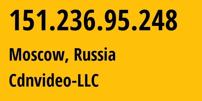 IP address 151.236.95.248 (Moscow, Moscow, Russia) get location, coordinates on map, ISP provider AS57363 Cdnvideo-LLC // who is provider of ip address 151.236.95.248, whose IP address