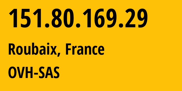 IP-адрес 151.80.169.29 (Рубе, О-де-Франс, Франция) определить местоположение, координаты на карте, ISP провайдер AS16276 OVH-SAS // кто провайдер айпи-адреса 151.80.169.29