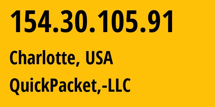 IP-адрес 154.30.105.91 (Шарлотт, Северная Каролина, США) определить местоположение, координаты на карте, ISP провайдер AS46261 QuickPacket,-LLC // кто провайдер айпи-адреса 154.30.105.91