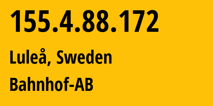 IP address 155.4.88.172 (Luleå, Norrbotten County, Sweden) get location, coordinates on map, ISP provider AS8473 Bahnhof-AB // who is provider of ip address 155.4.88.172, whose IP address