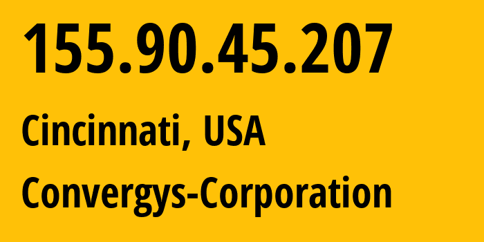 IP address 155.90.45.207 (Cincinnati, Ohio, USA) get location, coordinates on map, ISP provider AS0 Convergys-Corporation // who is provider of ip address 155.90.45.207, whose IP address