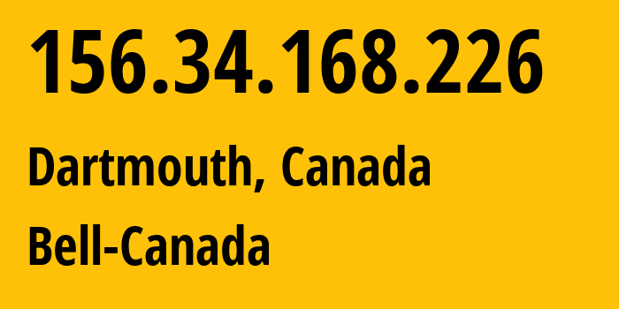 IP address 156.34.168.226 (Dartmouth, Nova Scotia, Canada) get location, coordinates on map, ISP provider AS855 Bell-Canada // who is provider of ip address 156.34.168.226, whose IP address