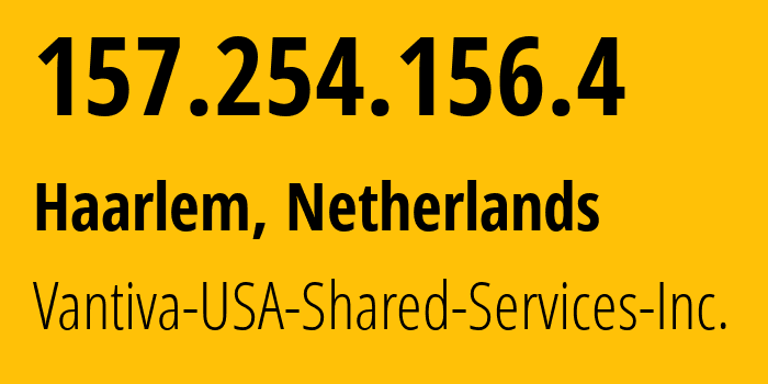 IP address 157.254.156.4 (Haarlem, North Holland, Netherlands) get location, coordinates on map, ISP provider AS60781 Vantiva-USA-Shared-Services-Inc. // who is provider of ip address 157.254.156.4, whose IP address