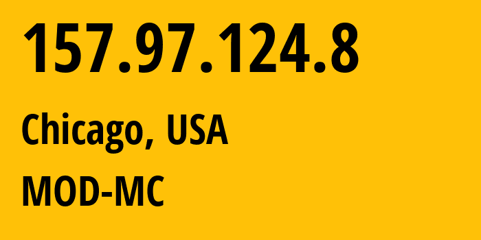 IP-адрес 157.97.124.8 (Чикаго, Иллинойс, США) определить местоположение, координаты на карте, ISP провайдер AS54103 MOD-MC // кто провайдер айпи-адреса 157.97.124.8