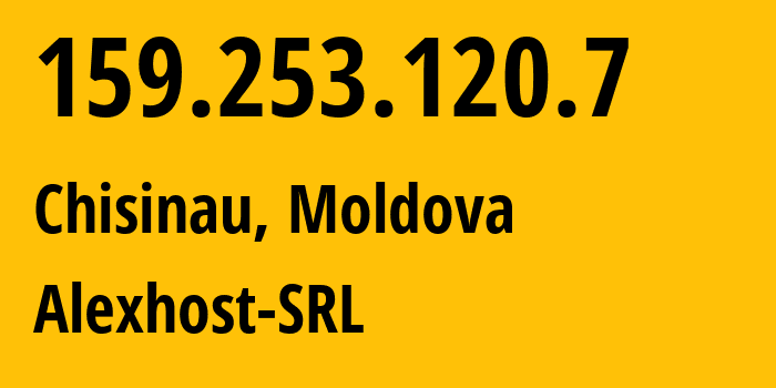 IP address 159.253.120.7 (Chisinau, Chișinău Municipality, Moldova) get location, coordinates on map, ISP provider AS200019 Alexhost-SRL // who is provider of ip address 159.253.120.7, whose IP address