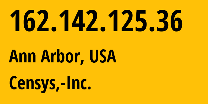 IP address 162.142.125.36 (Ann Arbor, Michigan, USA) get location, coordinates on map, ISP provider AS398324 Censys,-Inc. // who is provider of ip address 162.142.125.36, whose IP address