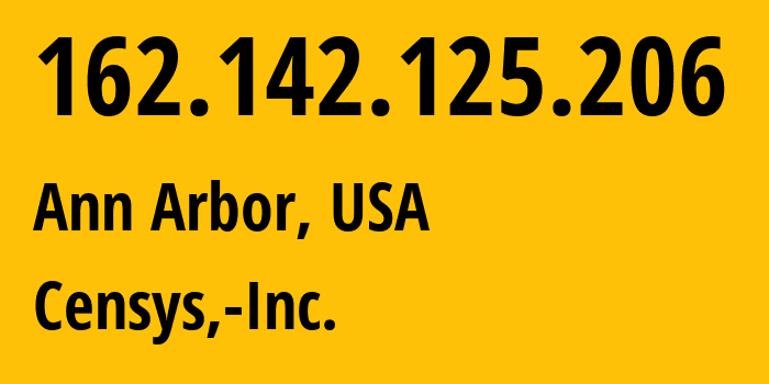 IP address 162.142.125.206 (Ann Arbor, Michigan, USA) get location, coordinates on map, ISP provider AS398324 Censys,-Inc. // who is provider of ip address 162.142.125.206, whose IP address