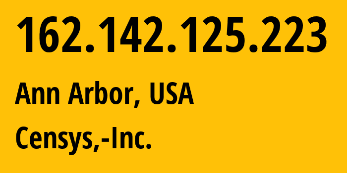 IP address 162.142.125.223 (Ann Arbor, Michigan, USA) get location, coordinates on map, ISP provider AS398324 Censys,-Inc. // who is provider of ip address 162.142.125.223, whose IP address