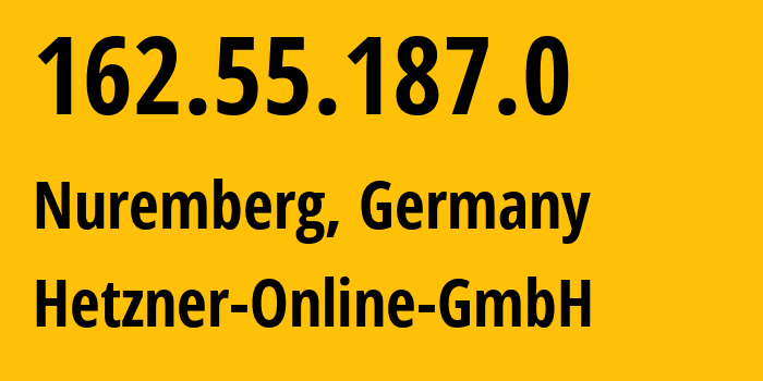 IP-адрес 162.55.187.0 (Нюрнберг, Бавария, Германия) определить местоположение, координаты на карте, ISP провайдер AS24940 Hetzner-Online-GmbH // кто провайдер айпи-адреса 162.55.187.0