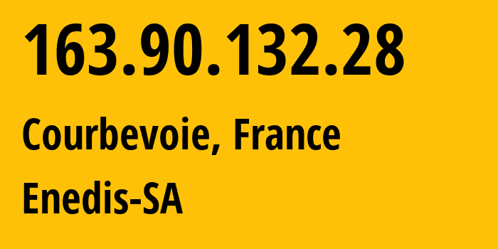 IP address 163.90.132.28 (Courbevoie, Île-de-France, France) get location, coordinates on map, ISP provider AS0 Enedis-SA // who is provider of ip address 163.90.132.28, whose IP address