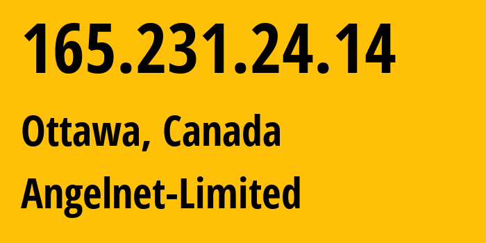 IP-адрес 165.231.24.14 (Оттава, Онтарио, Канада) определить местоположение, координаты на карте, ISP провайдер AS57858 Angelnet-Limited // кто провайдер айпи-адреса 165.231.24.14